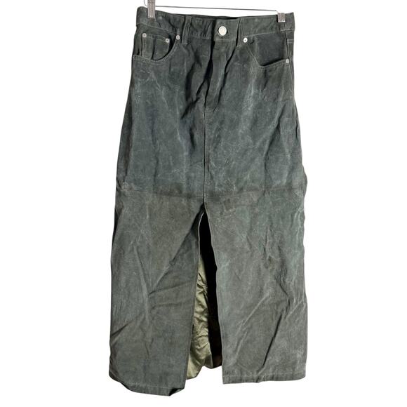 BlankNYC Hunter Green Retro Suede Leather Front Slit Pencil Midi Skirt Size 29 - Picture 6 of 15